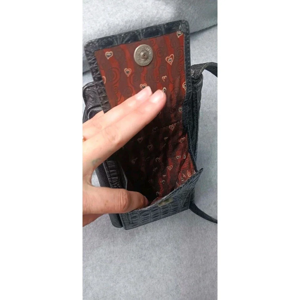 Brighton Black Croc Embossed Leather Crossbody Organizer Purse Silver Hardware - Picture 14 of 14